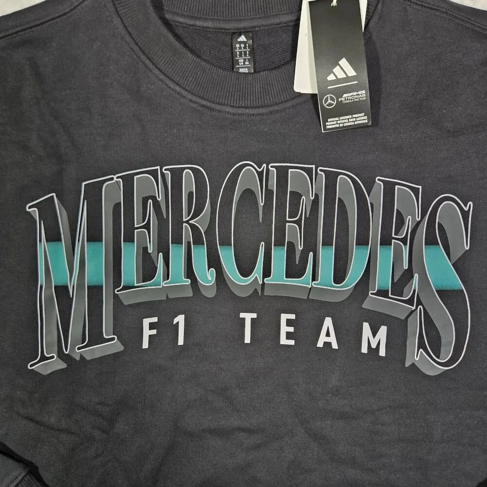 Adidas F1 Mercedes AMG Petronas Black Crewneck Sweatshirt Mens Large $95 L